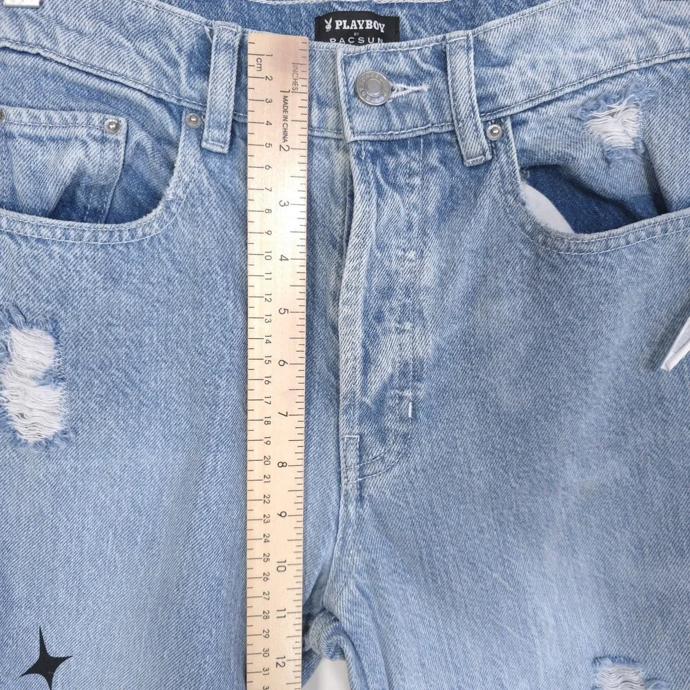 PLAYBOY Club Pacsun NWOT Jeans Women 26 Distressed Wide Leg Graphic Bunny Denim - Picture 4 of 13
